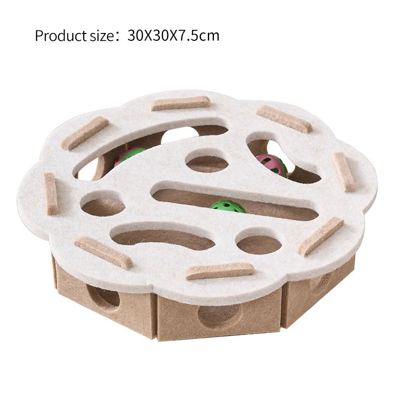 Felt Cat Puzzle Toy Box – Maze Tunnel & Bell Ball for Indoor Cat Entertainment