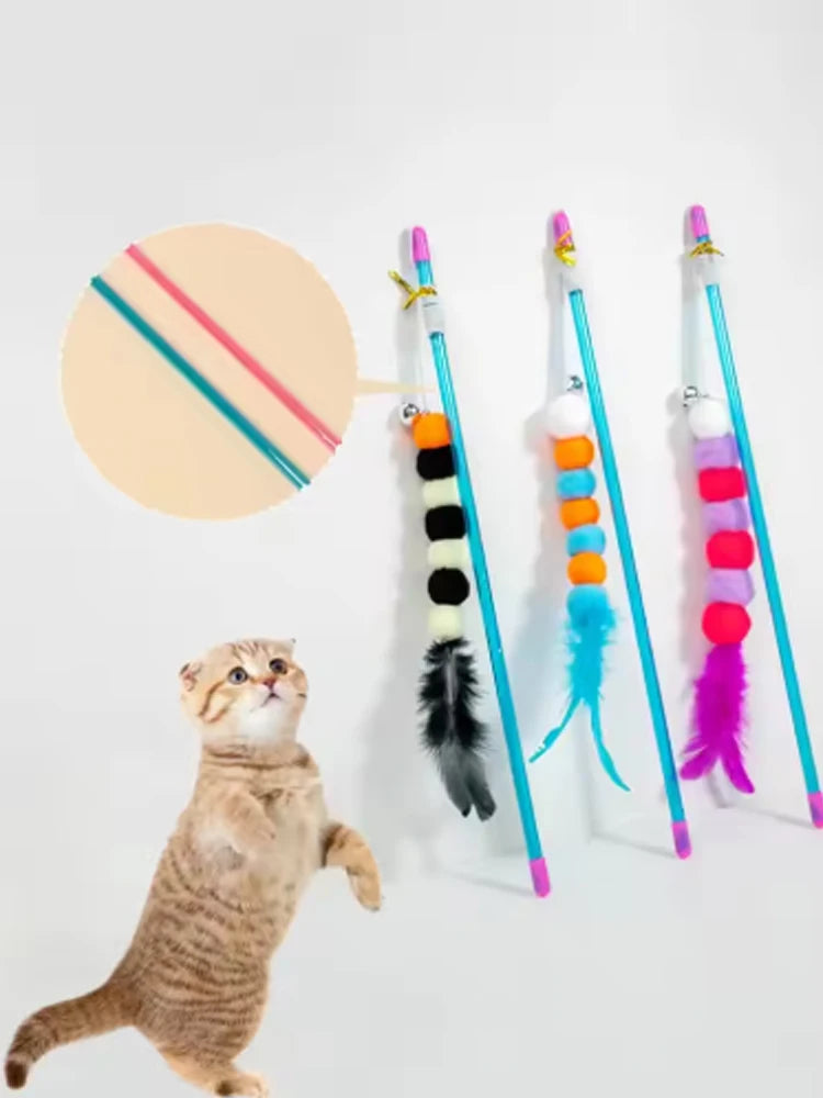 Bell & Feather Cat Teaser Rod – Interactive Wand Toy for Cats & Kittens