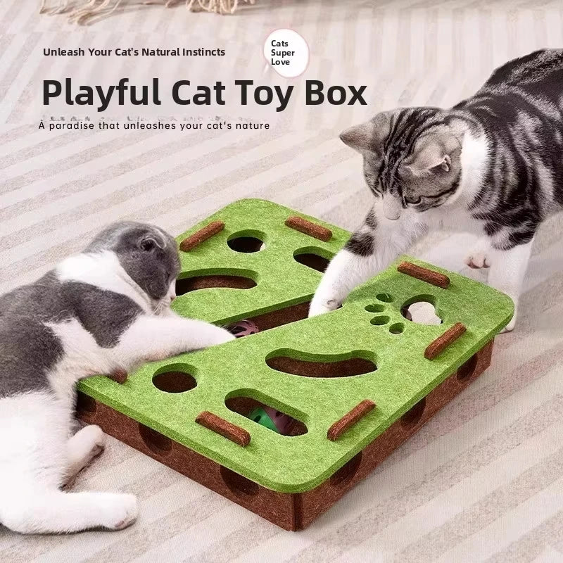 Felt Cat Puzzle Box – Interactive Exercise Toy with Ball for Indoor Hunting Play