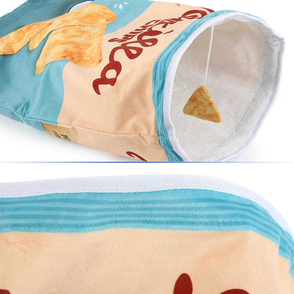 Collapsible Cat Tunnel Toy – Fun Food-Themed Crinkle Tunnel with Hanging Toys for Indoor Cats