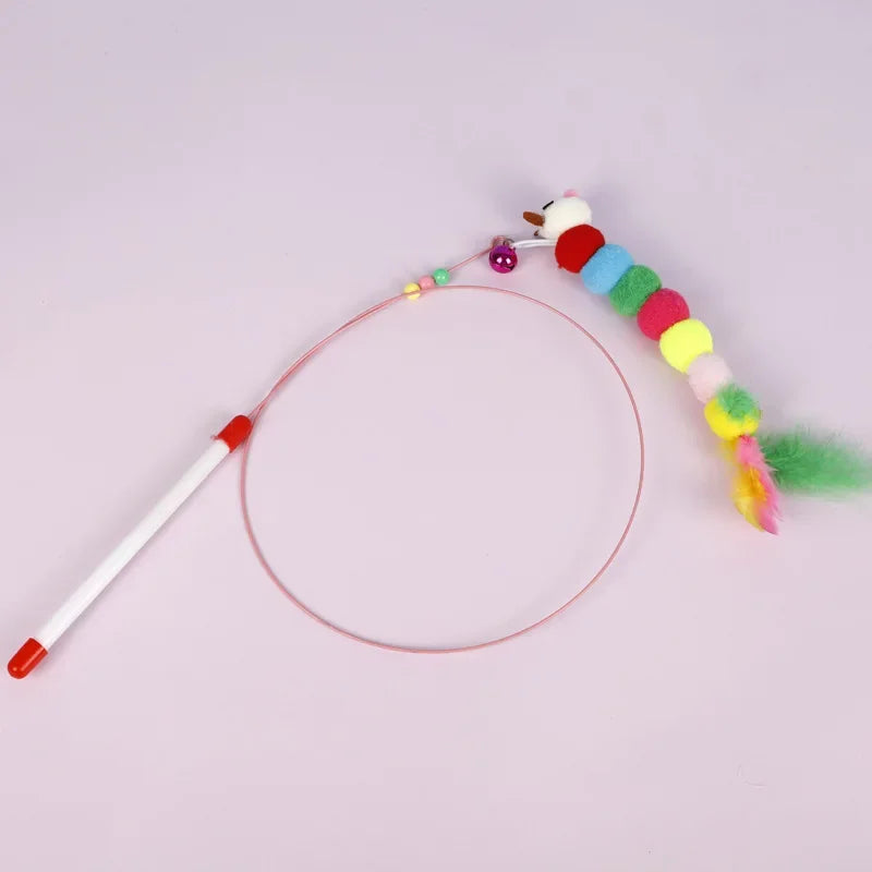 Feather Fish & Bell Teaser Wand – Interactive Stick Toy for Kittens & Cats