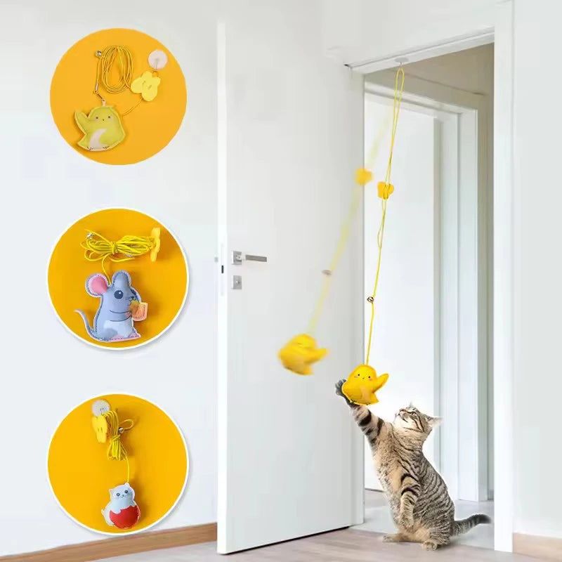 Door Hanging Cat Teaser Toy – Self-Play Feather & Bell Swing for Indoor Cats