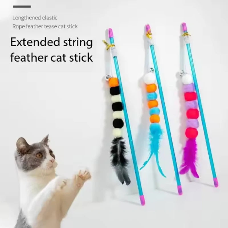 Bell & Feather Cat Teaser Rod – Interactive Wand Toy for Cats & Kittens