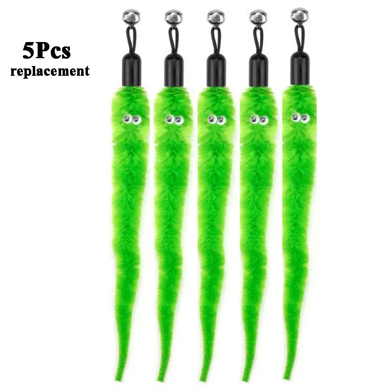 Plush Worm Cat Wand Replacement Heads – Velvet Caterpillar Attachments with Bell (5–11 pcs)