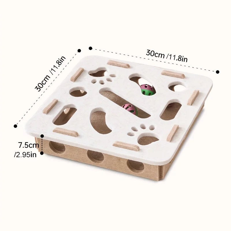 Felt Cat Puzzle Toy Box – Maze Tunnel & Bell Ball for Indoor Cat Entertainment