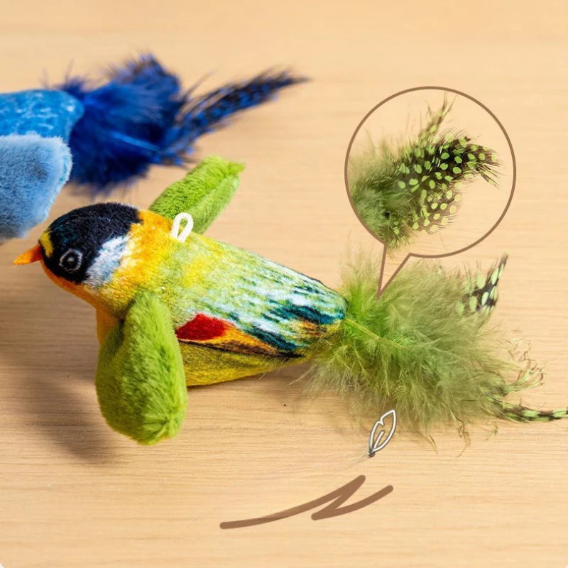Wall Hanging Bird Cat Teaser Toy – Realistic Sound Catnip Plush for Indoor Cat Chasing