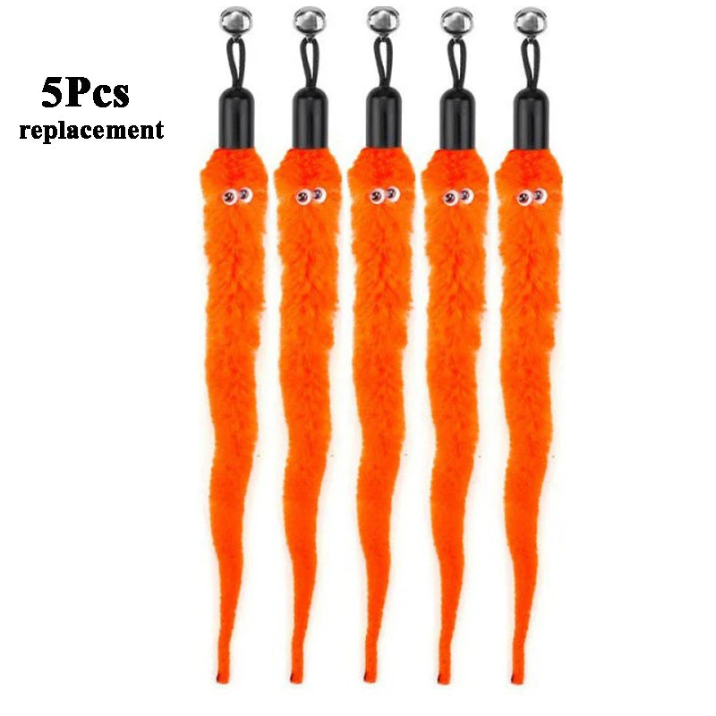 Plush Worm Cat Wand Replacement Heads – Velvet Caterpillar Attachments with Bell (5–11 pcs)