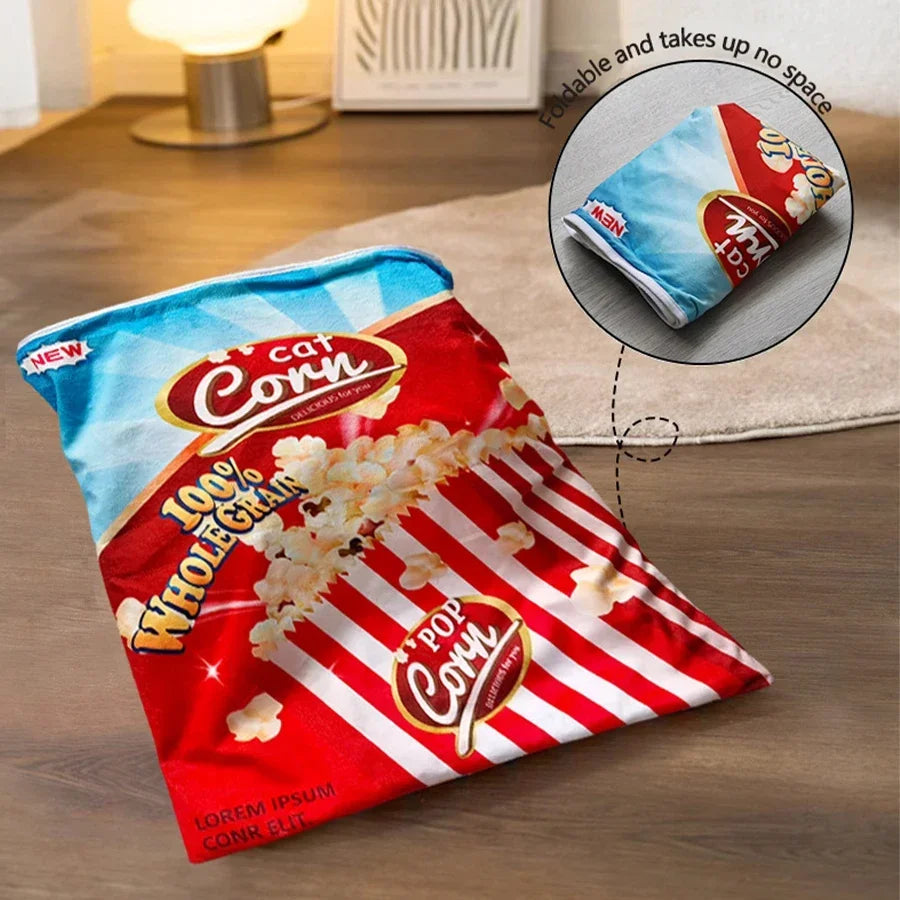 Collapsible Cat Tunnel Toy – Fun Food-Themed Crinkle Tunnel with Hanging Toys for Indoor Cats