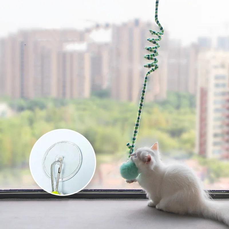 Cat Window Suction Cup Hanging Toy – Interactive Self-Play Teaser with Bell