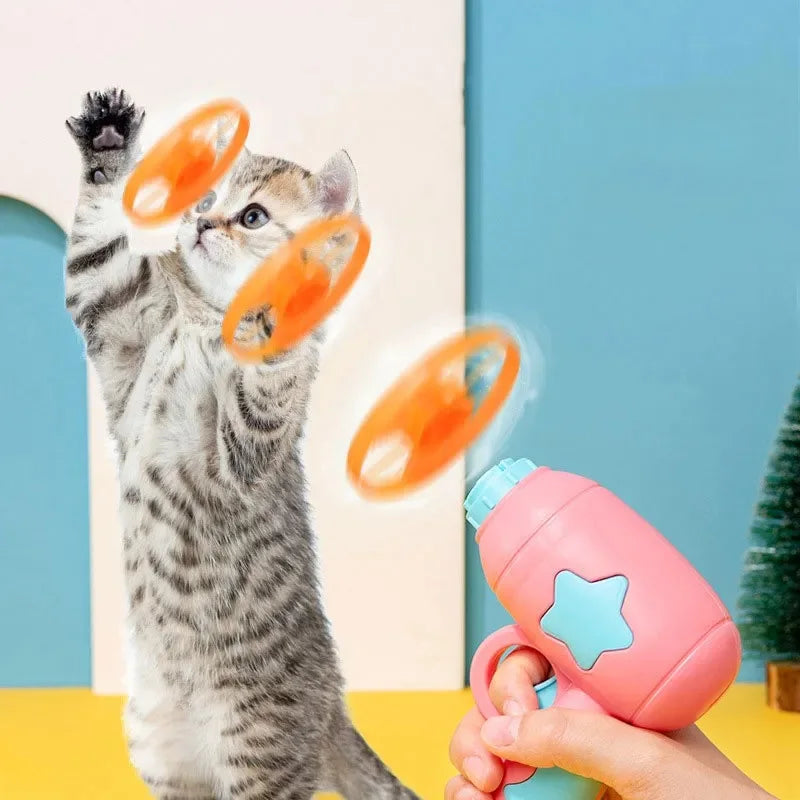 Mini Flying Disc Launcher Cat Toy – Interactive Shooting Gun for Kitten Chase & Fetch Games