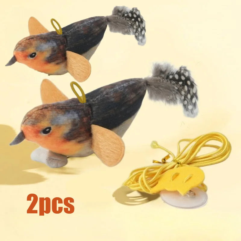 Wall Hanging Bird Cat Teaser Toy – Realistic Sound Catnip Plush for Indoor Cat Chasing