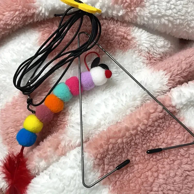Interactive Cat Teaser Toy – Adjustable Door Hanging Swing with Colorful Worms & Plush for Kittens