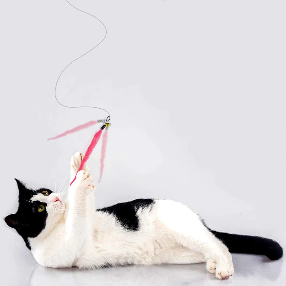 Plush Worm Cat Wand Replacement Heads – Velvet Caterpillar Attachments with Bell (5–11 pcs)
