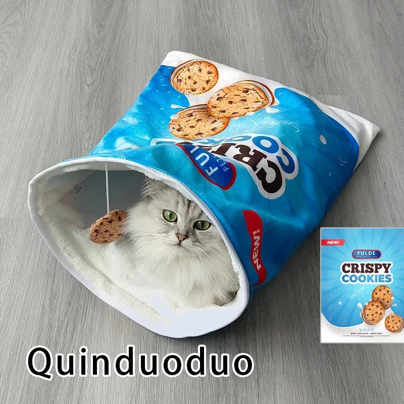 Collapsible Cat Tunnel Toy – Fun Food-Themed Crinkle Tunnel with Hanging Toys for Indoor Cats