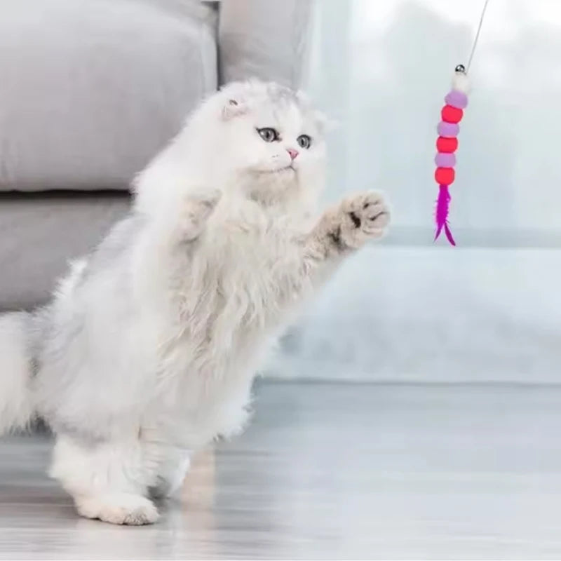 Bell & Feather Cat Teaser Rod – Interactive Wand Toy for Cats & Kittens