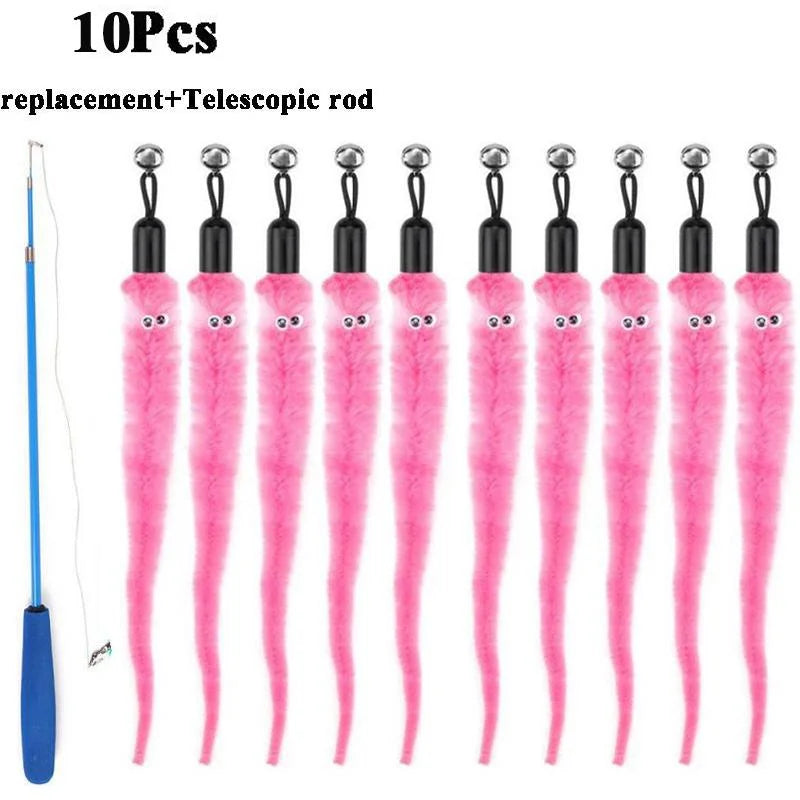 Plush Worm Cat Wand Replacement Heads – Velvet Caterpillar Attachments with Bell (5–11 pcs)