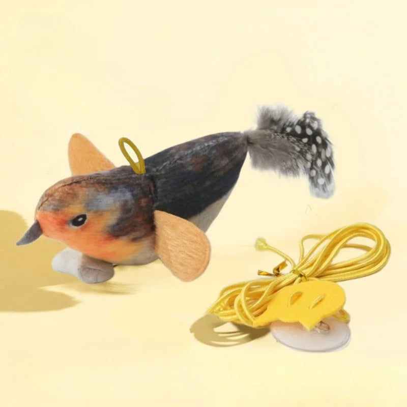Wall Hanging Bird Cat Teaser Toy – Realistic Sound Catnip Plush for Indoor Cat Chasing