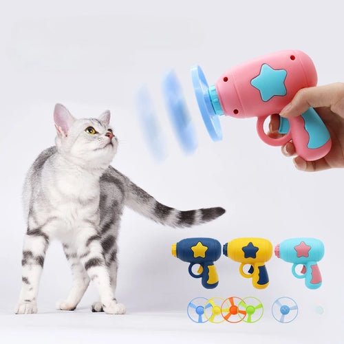 Cat Flying Disc Launcher Toy – Interactive Shooting Gun for Kitten Chase & Fetch Games