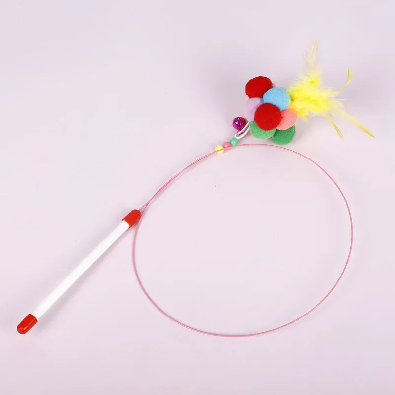 Feather Fish & Bell Teaser Wand – Interactive Stick Toy for Kittens & Cats