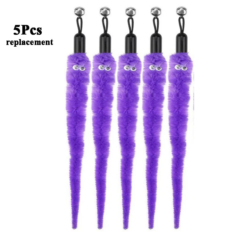 Plush Worm Cat Wand Replacement Heads – Velvet Caterpillar Attachments with Bell (5–11 pcs)