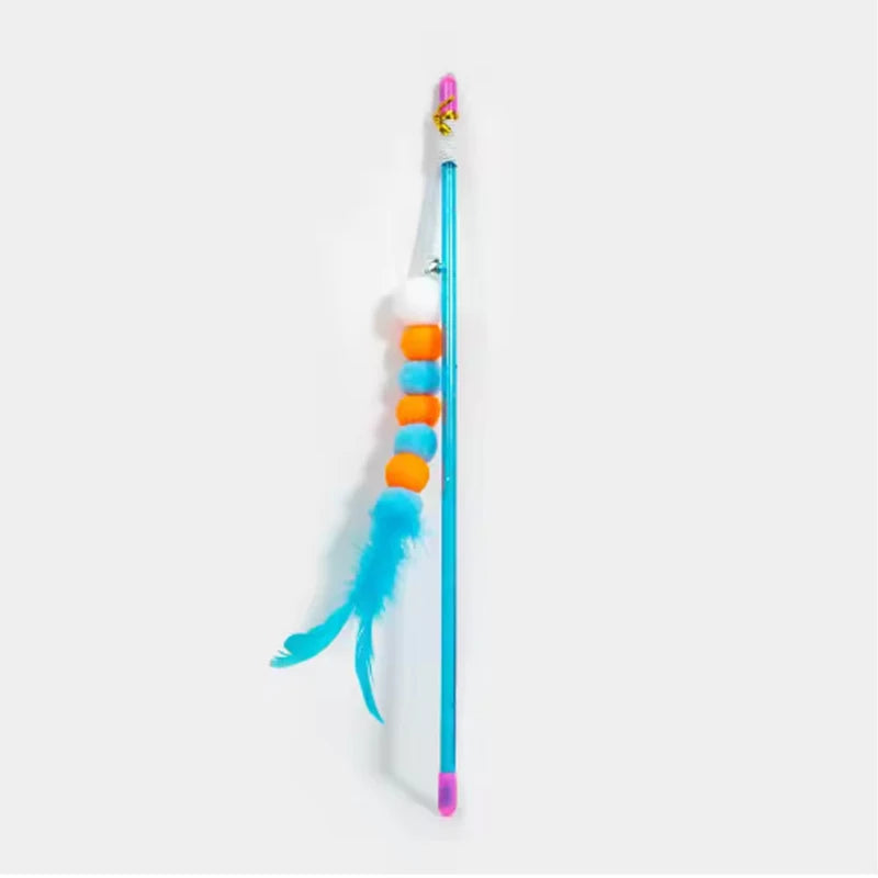 Bell & Feather Cat Teaser Rod – Interactive Wand Toy for Cats & Kittens
