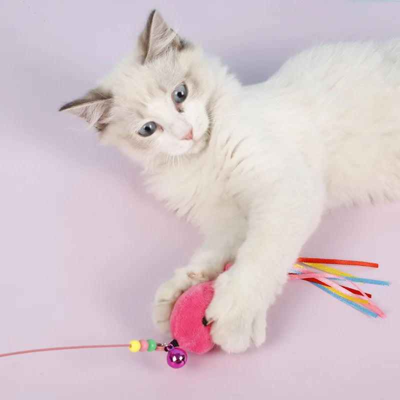 Feather Fish & Bell Teaser Wand – Interactive Stick Toy for Kittens & Cats