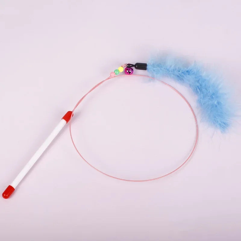 Feather Fish & Bell Teaser Wand – Interactive Stick Toy for Kittens & Cats