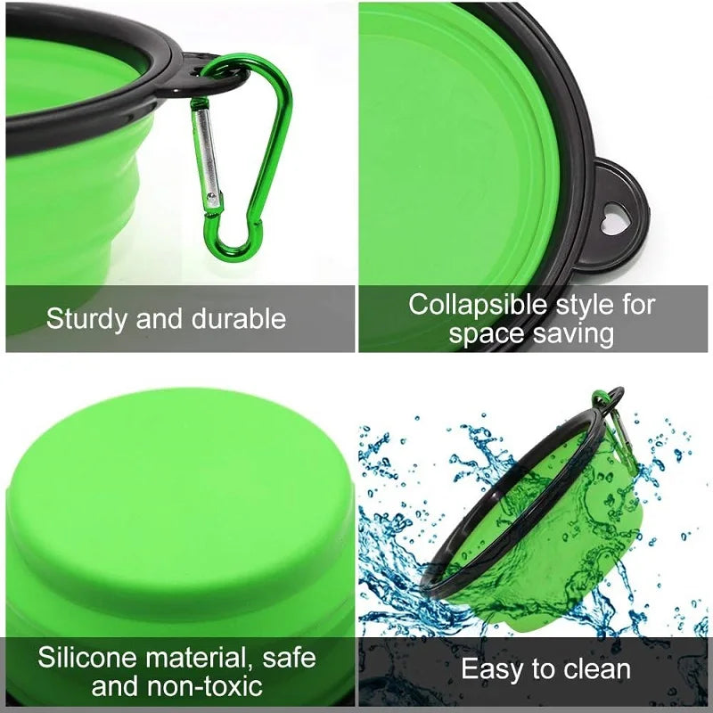 2-in-1 Portable Silicone Dog Bowl with Carabiner – Food & Water Travel Feeder