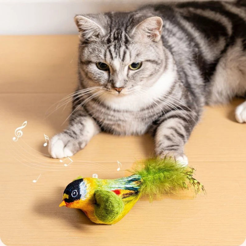 Wall Hanging Bird Cat Teaser Toy – Realistic Sound Catnip Plush for Indoor Cat Chasing