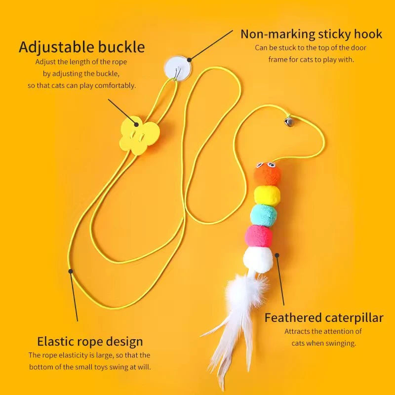 Door Hanging Cat Teaser Toy – Self-Play Feather & Bell Swing for Indoor Cats