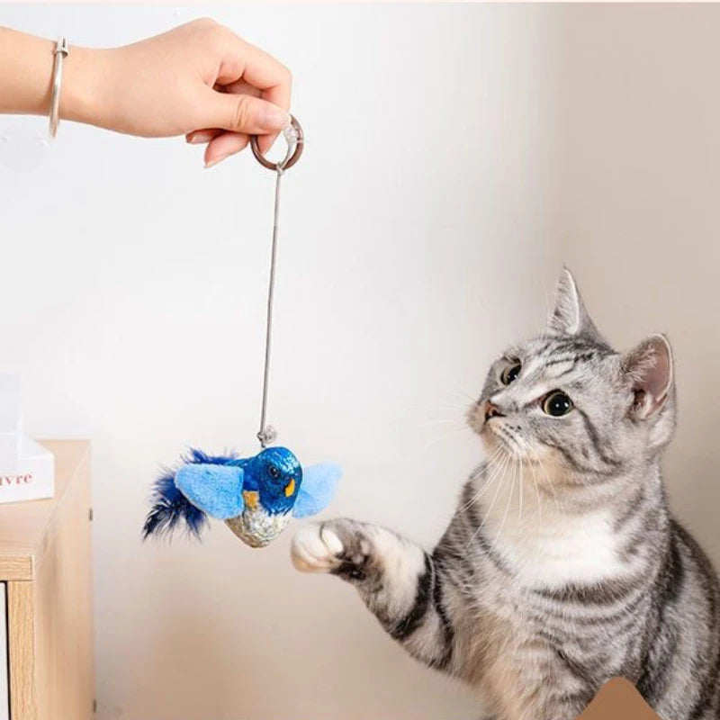 Wall Hanging Bird Cat Teaser Toy – Realistic Sound Catnip Plush for Indoor Cat Chasing