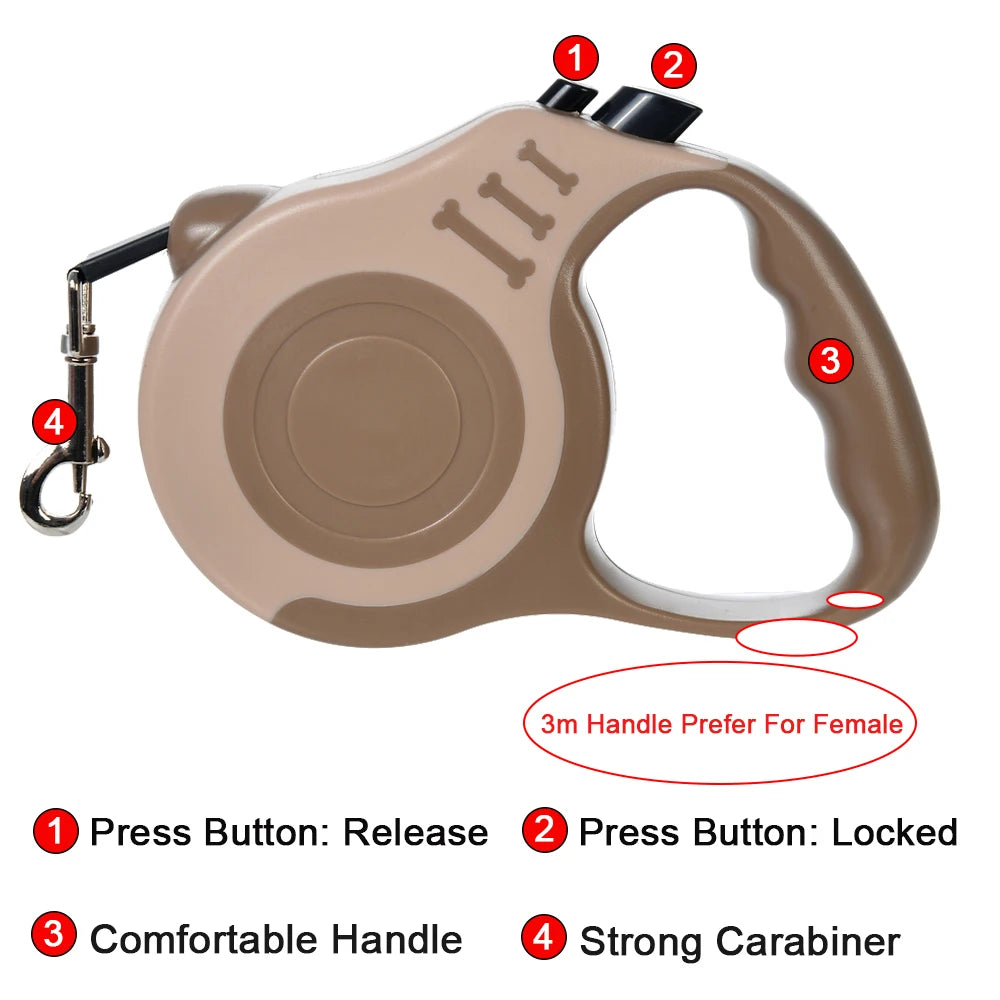 Retractable Dog Leash – Strong Nylon, 3m & 5m, for Small to Large Dogs & Cats