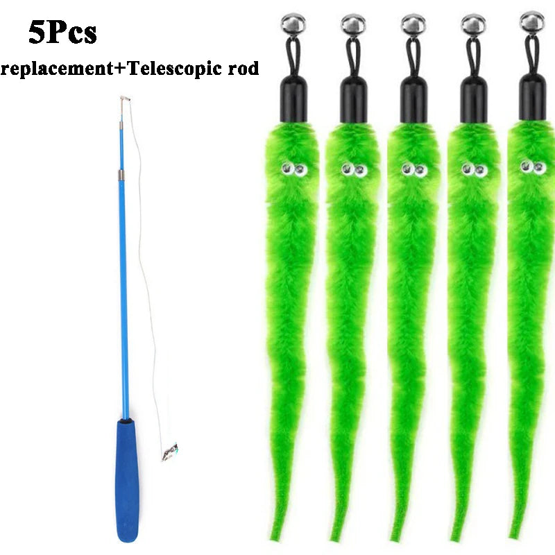 Plush Worm Cat Wand Replacement Heads – Velvet Caterpillar Attachments with Bell (5–11 pcs)