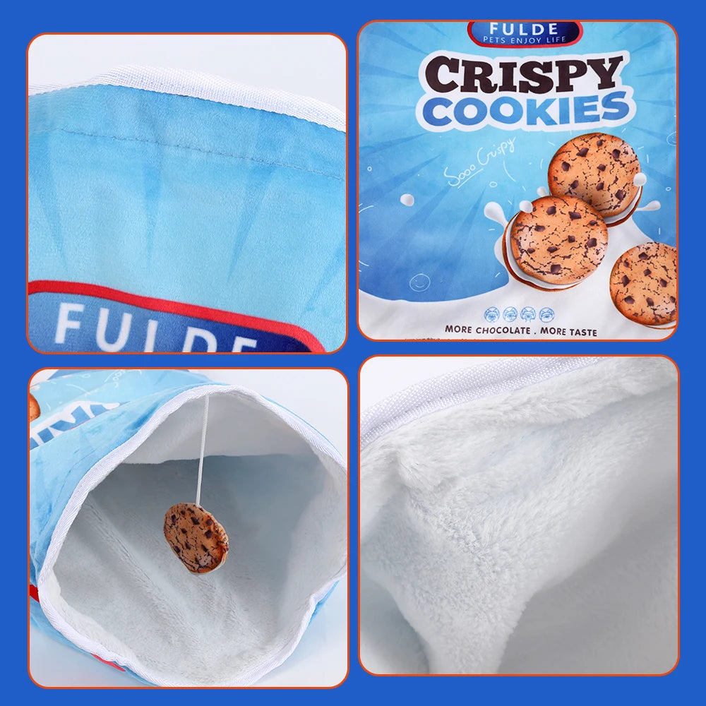 Collapsible Cat Tunnel Toy – Fun Food-Themed Crinkle Tunnel with Hanging Toys for Indoor Cats