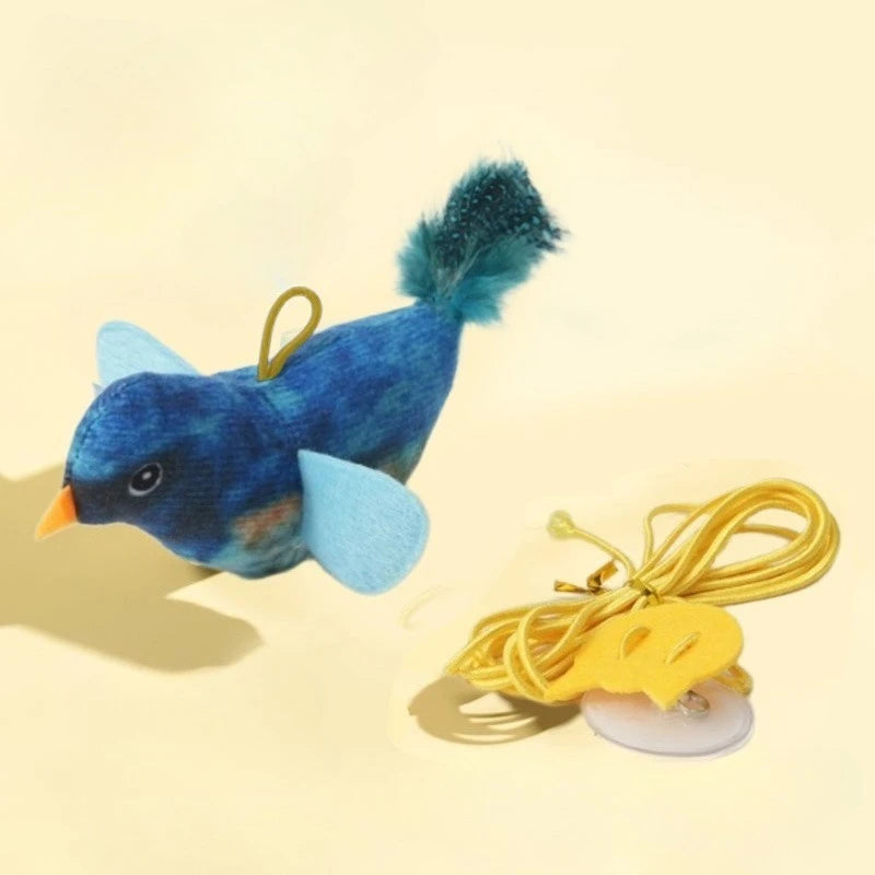 Wall Hanging Bird Cat Teaser Toy – Realistic Sound Catnip Plush for Indoor Cat Chasing
