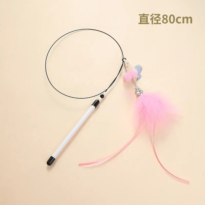 Feather Fish & Bell Teaser Wand – Interactive Stick Toy for Kittens & Cats