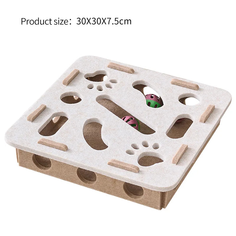 Felt Cat Puzzle Toy Box – Maze Tunnel & Bell Ball for Indoor Cat Entertainment