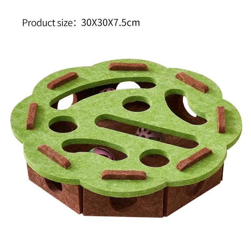Felt Cat Puzzle Toy Box – Maze Tunnel & Bell Ball for Indoor Cat Entertainment