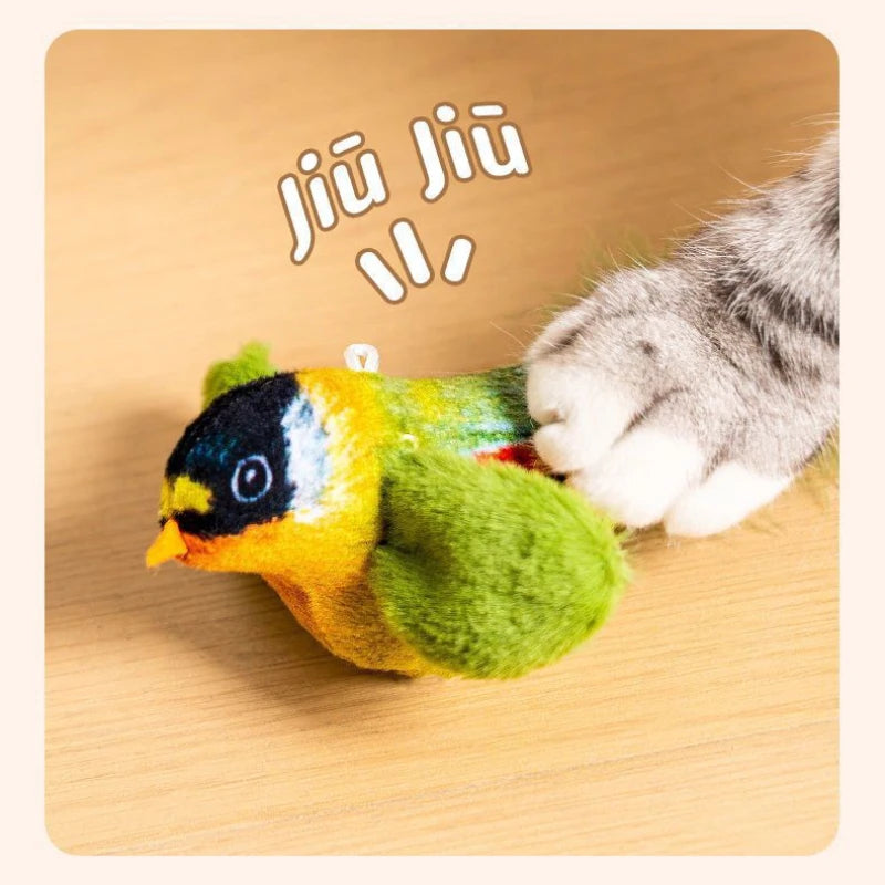 Wall Hanging Bird Cat Teaser Toy – Realistic Sound Catnip Plush for Indoor Cat Chasing