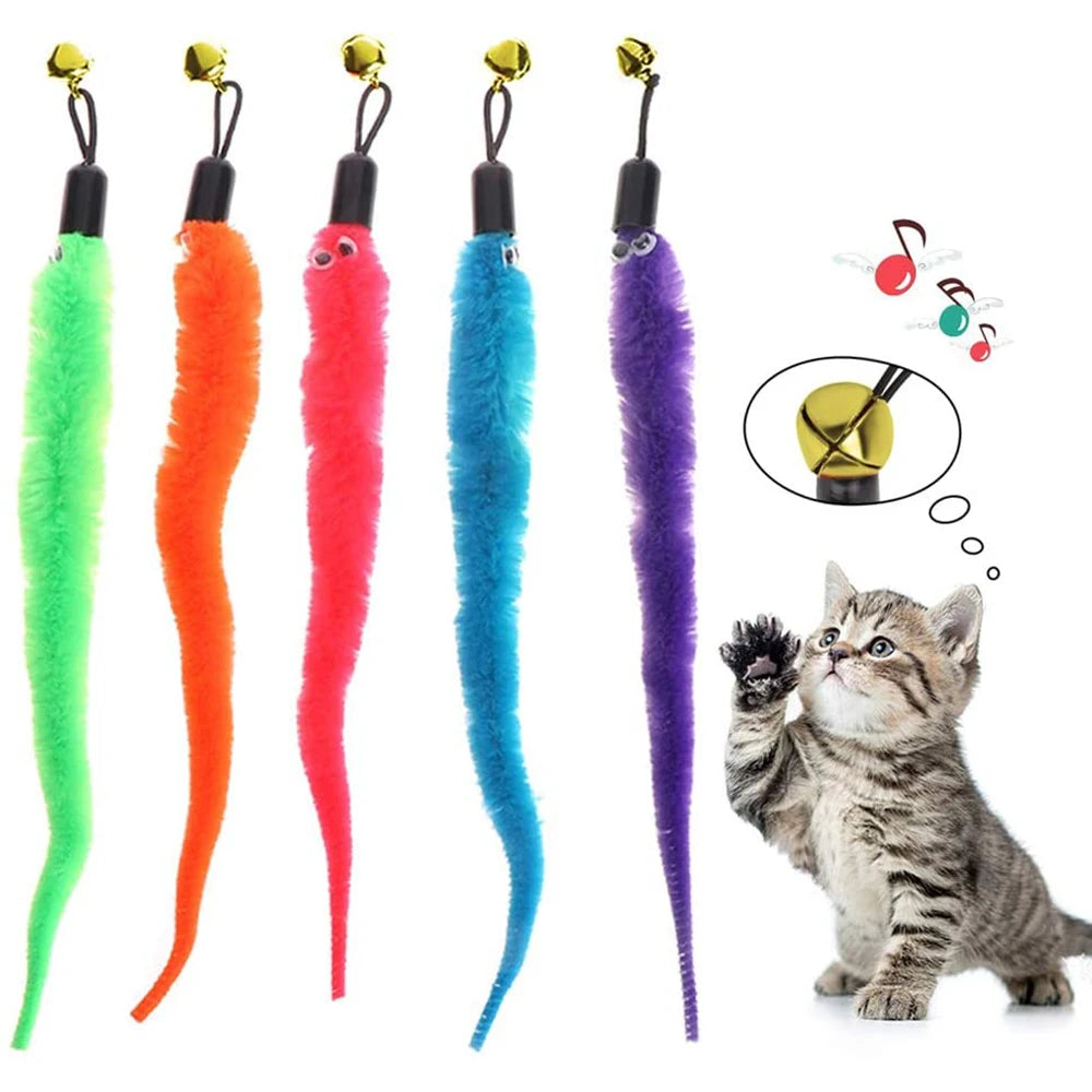 Plush Worm Cat Wand Replacement Heads – Velvet Caterpillar Attachments with Bell (5–11 pcs)
