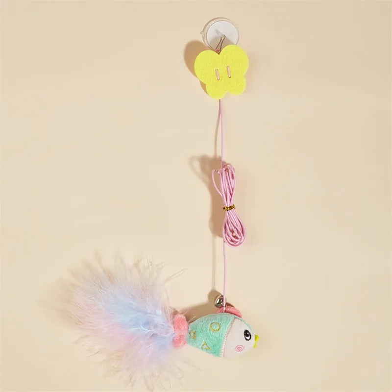Interactive Cat Hanging Toy Set – Colorful Bird & Fish Feather Teaser for Indoor Cats