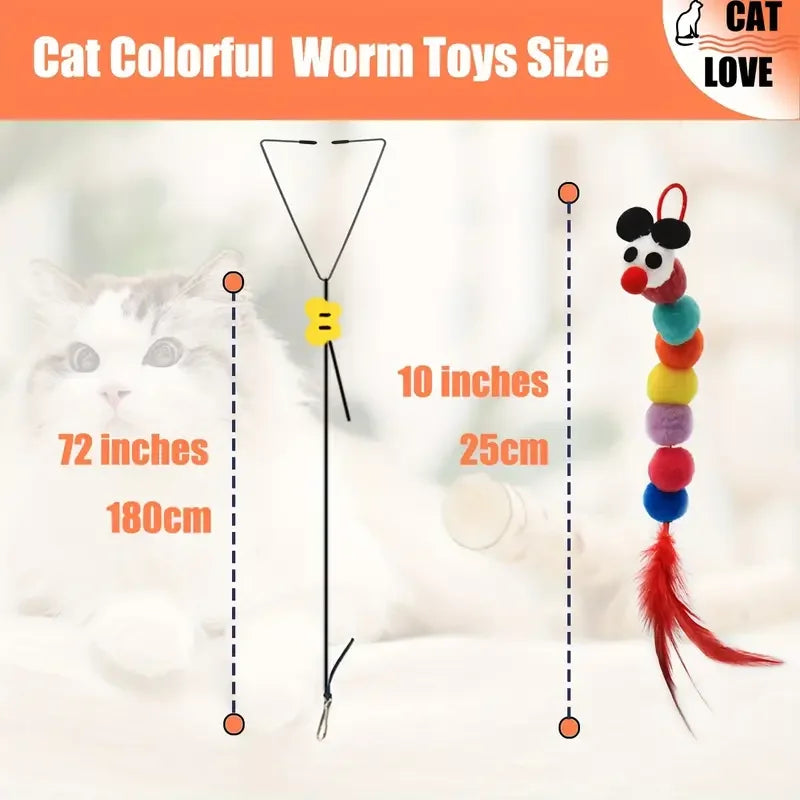 Interactive Cat Teaser Toy – Adjustable Door Hanging Swing with Colorful Worms & Plush for Kittens