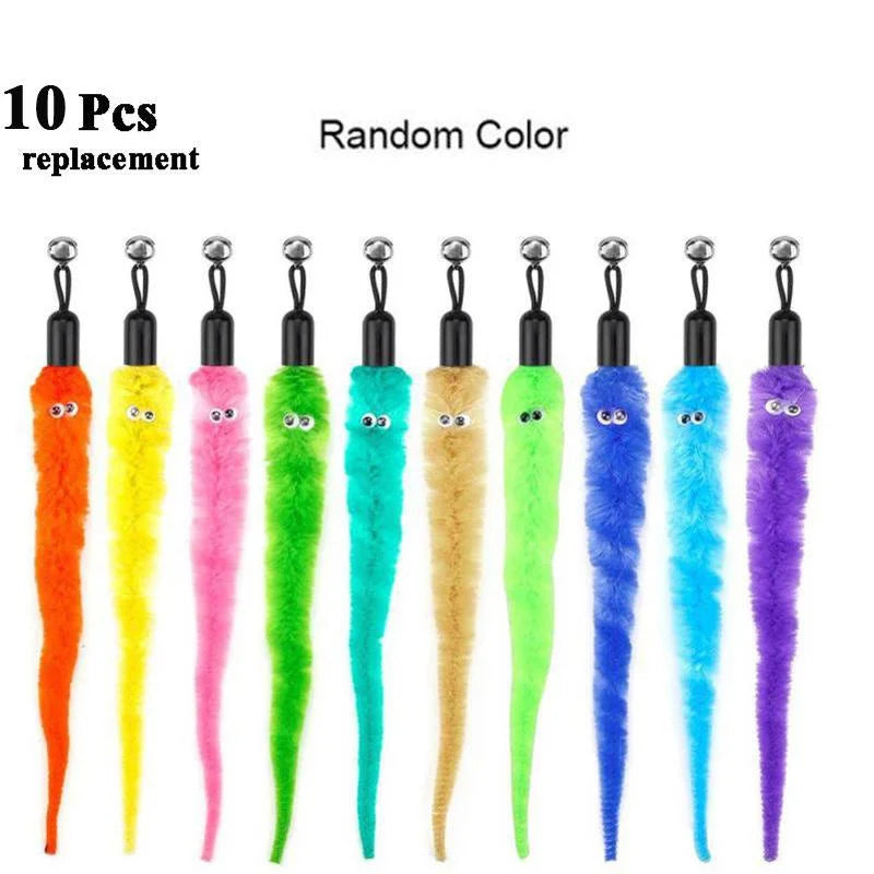 Plush Worm Cat Wand Replacement Heads – Velvet Caterpillar Attachments with Bell (5–11 pcs)