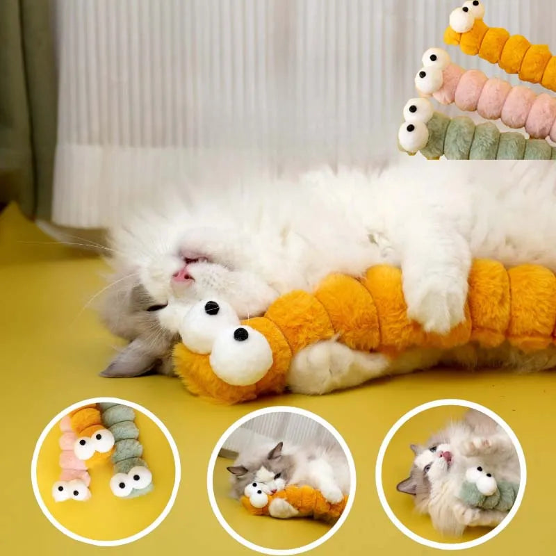 Catnip Caterpillar Plush Cushion Cat Chew Toy – Companionship & Teaser Stick for Kittens