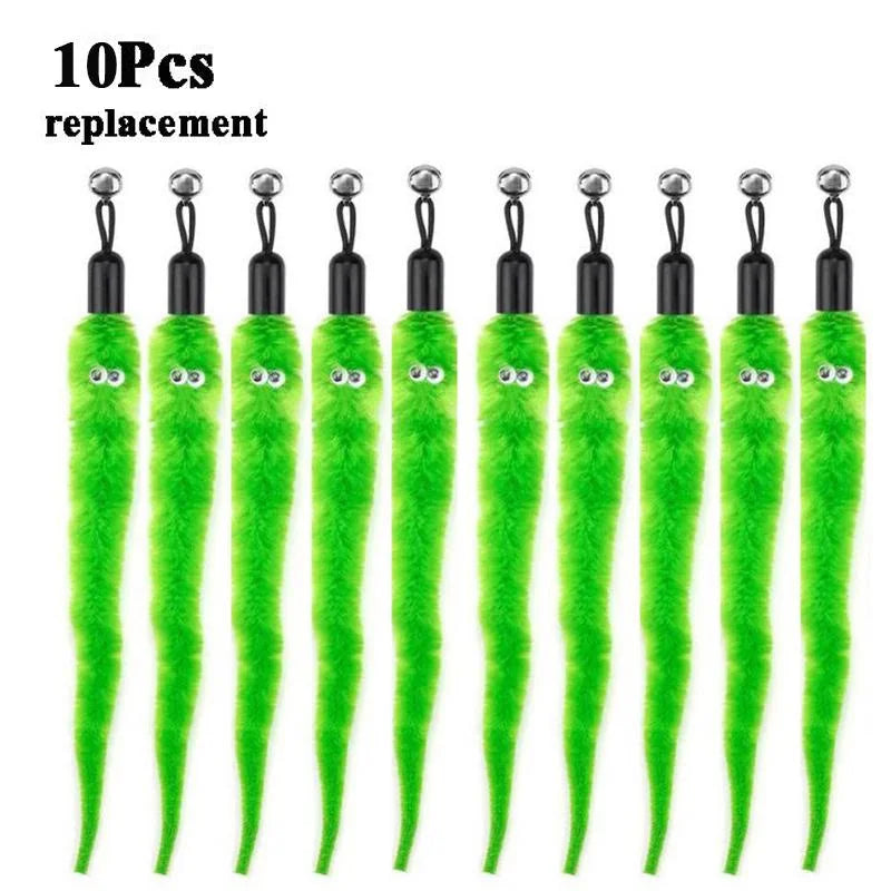 Plush Worm Cat Wand Replacement Heads – Velvet Caterpillar Attachments with Bell (5–11 pcs)