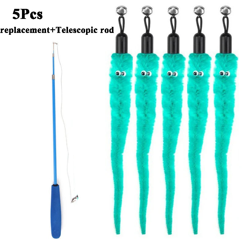 Plush Worm Cat Wand Replacement Heads – Velvet Caterpillar Attachments with Bell (5–11 pcs)