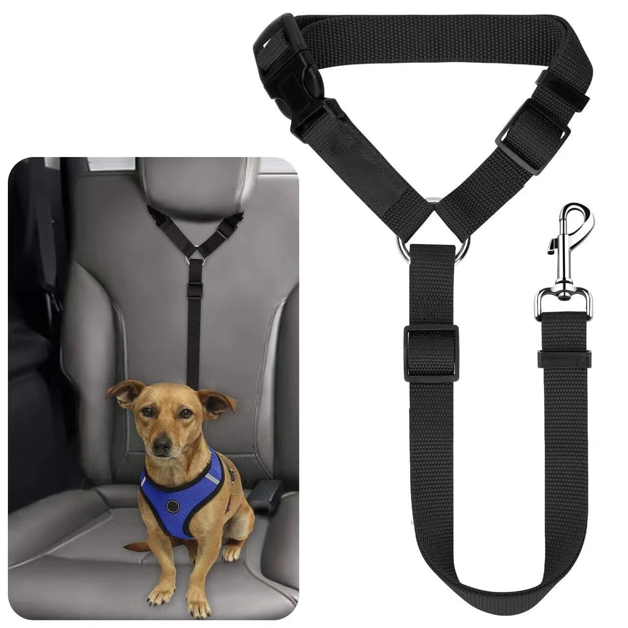 2-in-1 Pet Car Seat Belt & Dog Harness – Adjustable Nylon Safety Leash for Dogs