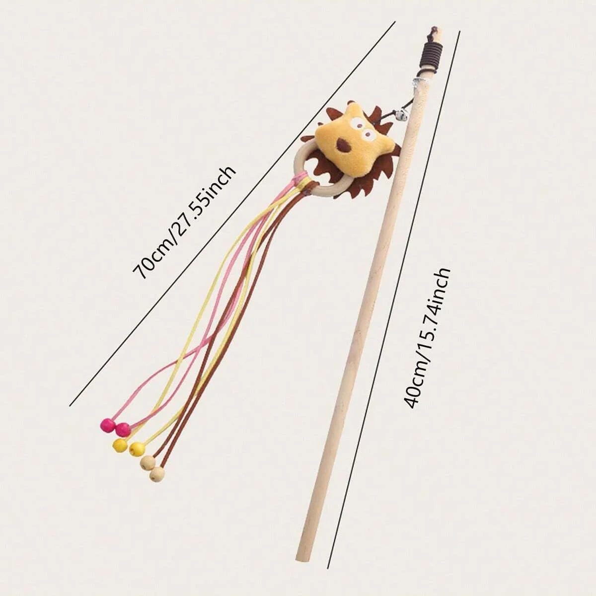 Wooden Cartoon Cat Wand Toy with Bell – Interactive Plush Teaser Stick for Kitten Play & Bonding