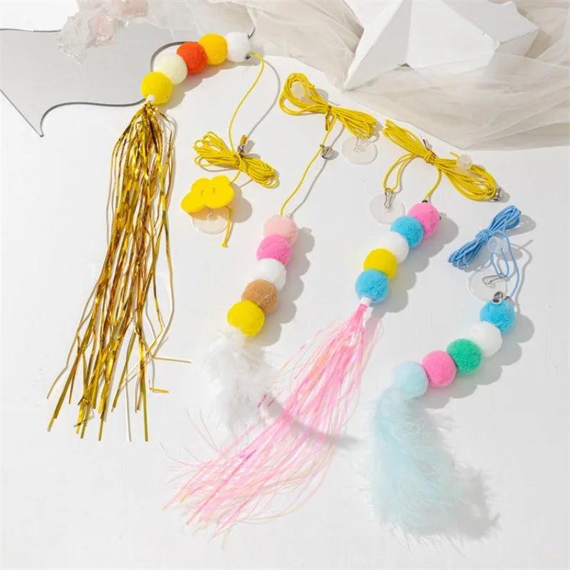 Interactive Cat Hanging Toy Set – Colorful Bird & Fish Feather Teaser for Indoor Cats