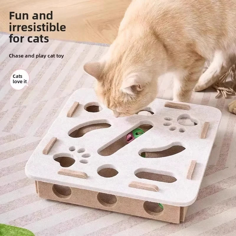 Felt Cat Puzzle Box – Interactive Exercise Toy with Ball for Indoor Hunting Play